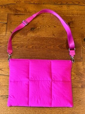 Hot Pink Puffer Crossbody Bag Quilted Lightweight Trendy Shoulder Bag